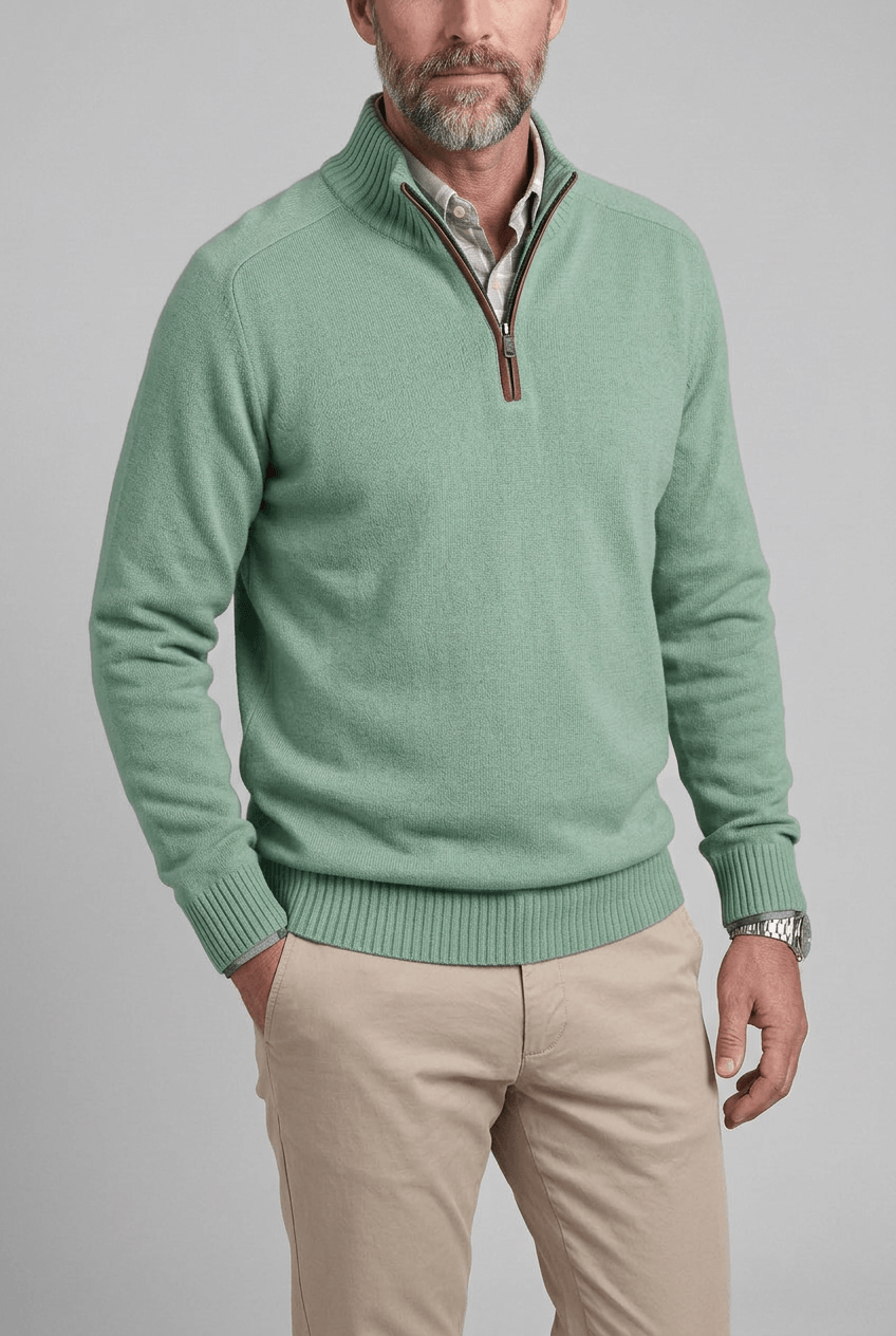 Men's Quarter Zip Sweater | High Collar and Ribbed Cuffs
