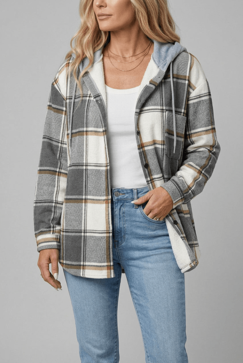 Women's Oversized Hooded Flannel Shirt Jacket | Button Front