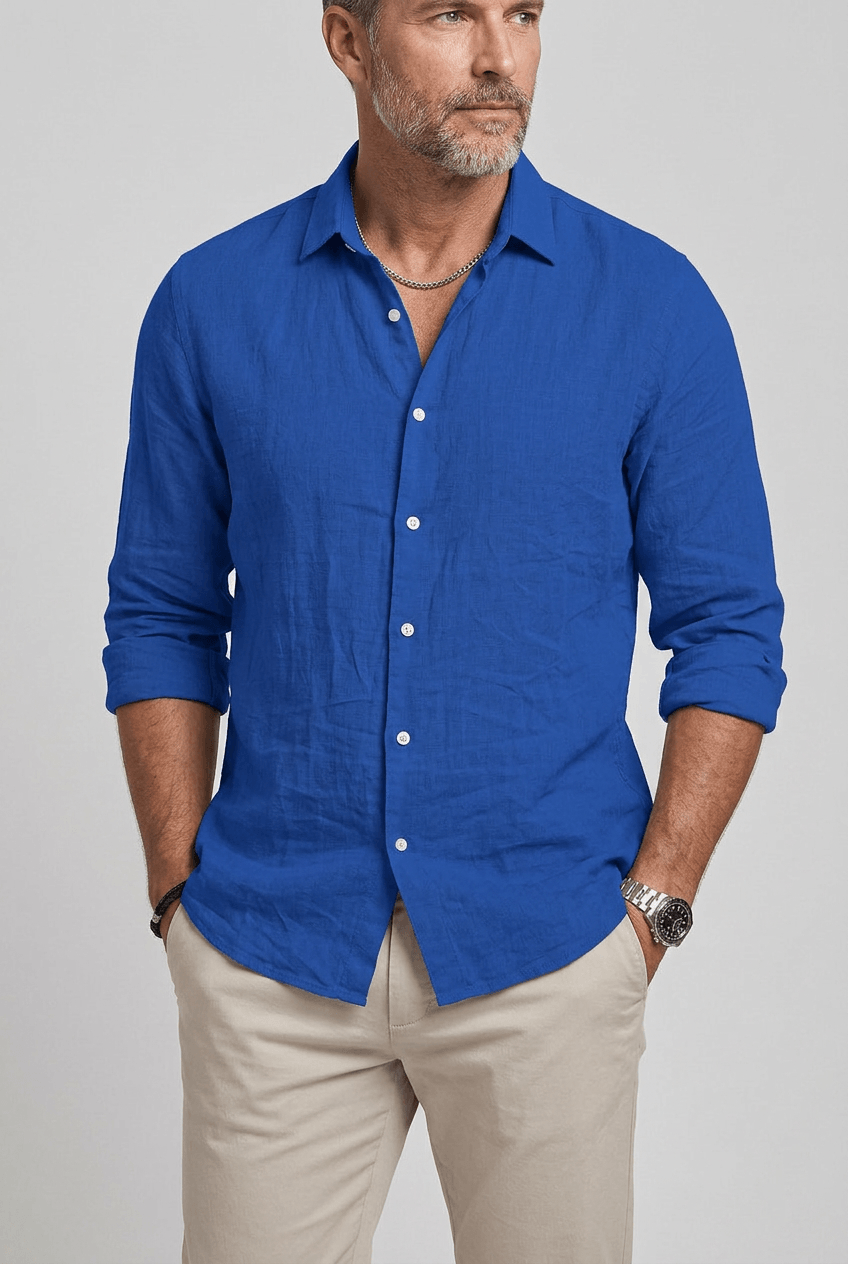 Men's Slim Fit Button-Up Shirt | Long Sleeves & Curved Hem