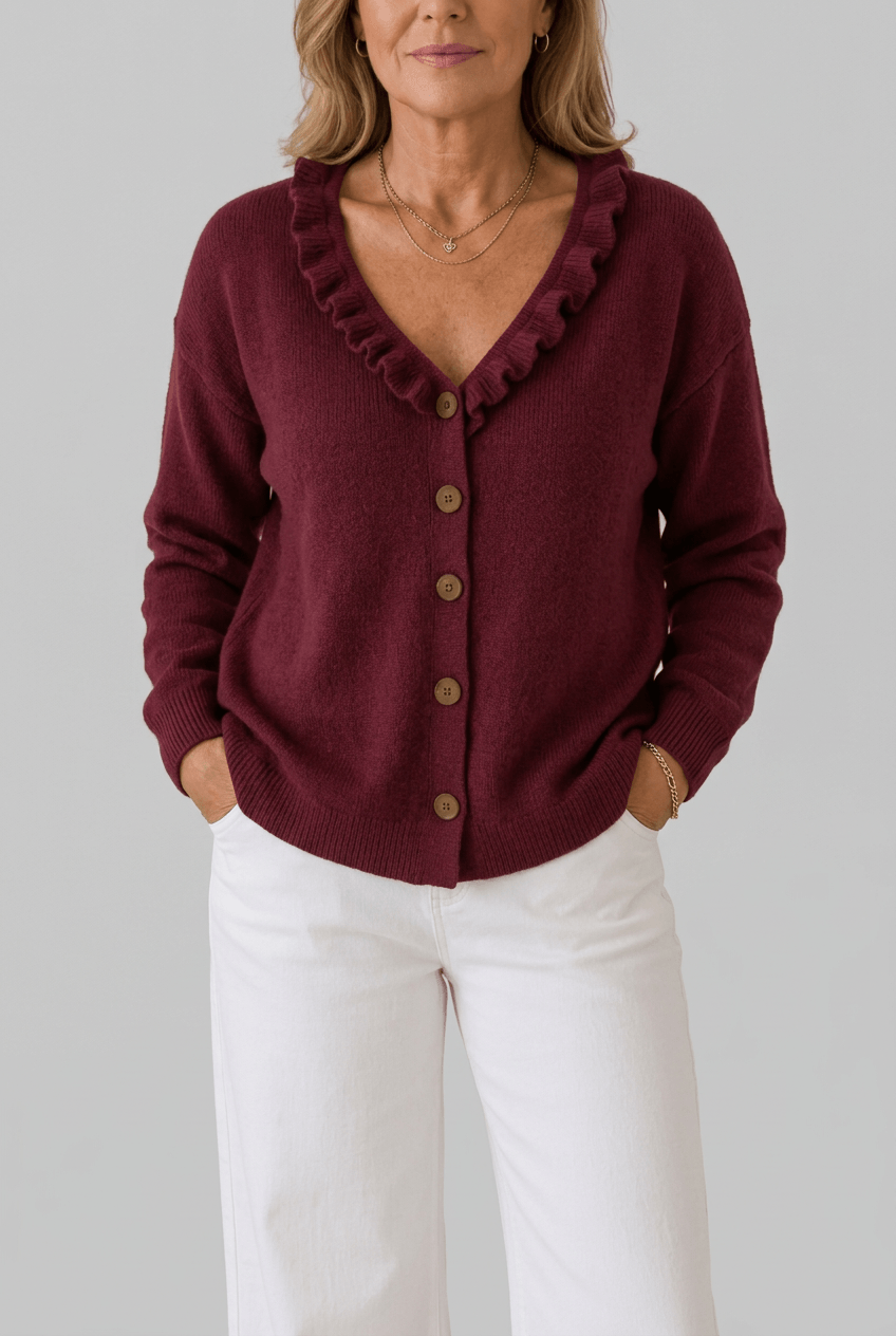 Women's Cardigan | Ruffle Collar & Button Front