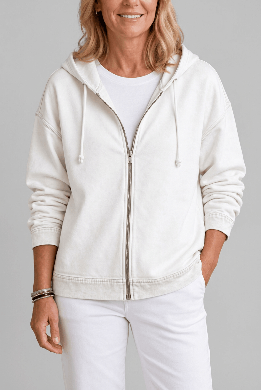 Women's Full Zip Washed Hoodie | Drawstring Hood
