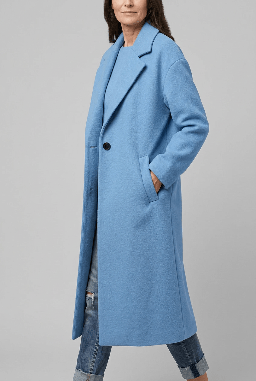 Women's Long Coat | Wide Lapel & Side Pockets