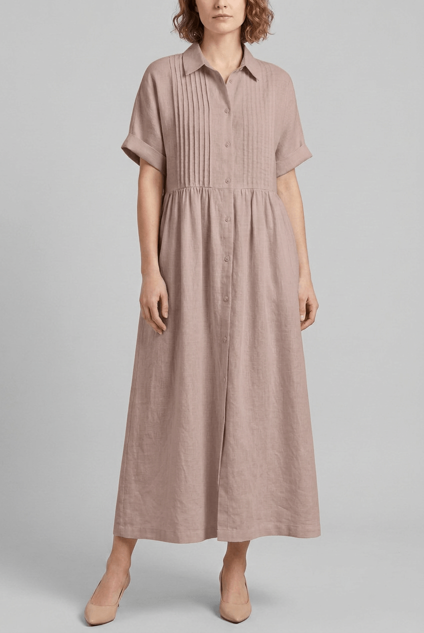 Women's Maxi Shirt Dress | Smocked Waist & Full-Length Skirt