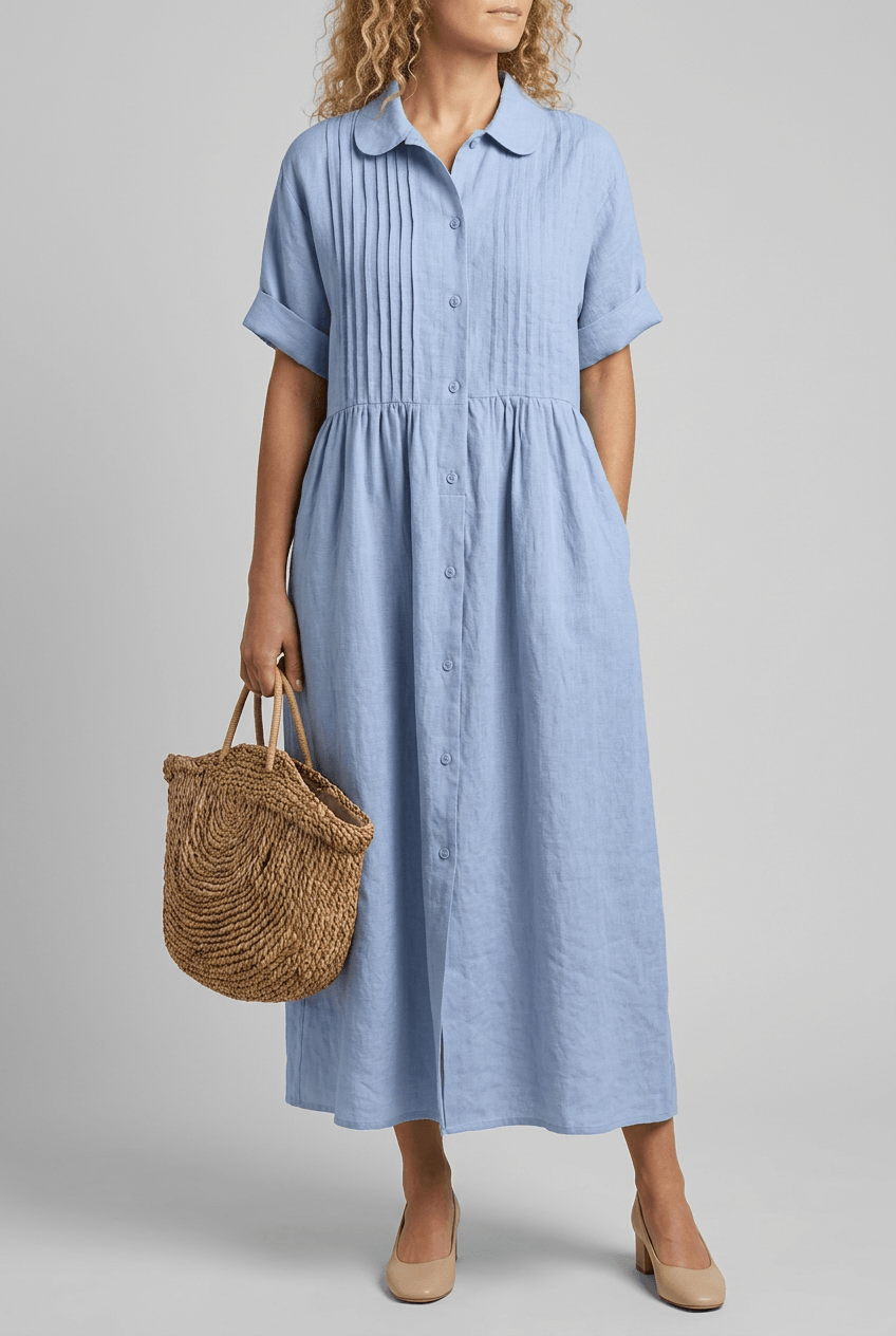 Women's Maxi Shirt Dress | Smocked Waist & Full-Length Skirt