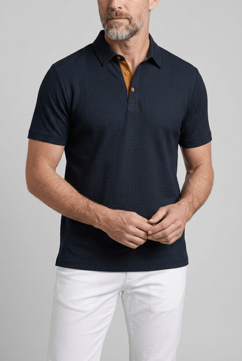 Men's Polo Shirt | Waffle Texture, Contrast Placket & Chest Pocket