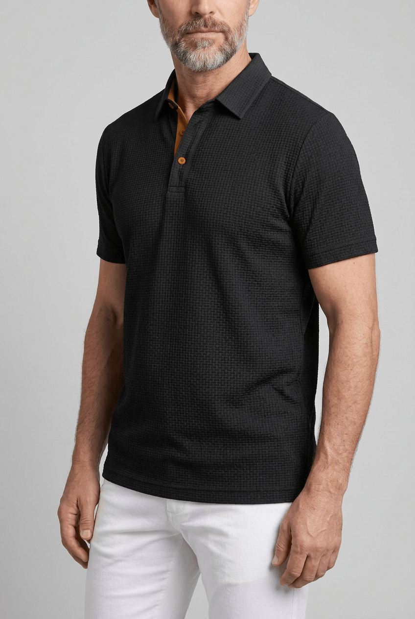 Men's Polo Shirt | Waffle Texture, Contrast Placket & Chest Pocket