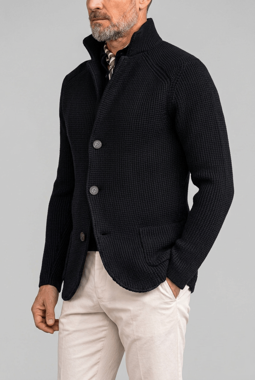 Men's Knitted Cardigan | Slim Fit & Stand Collar