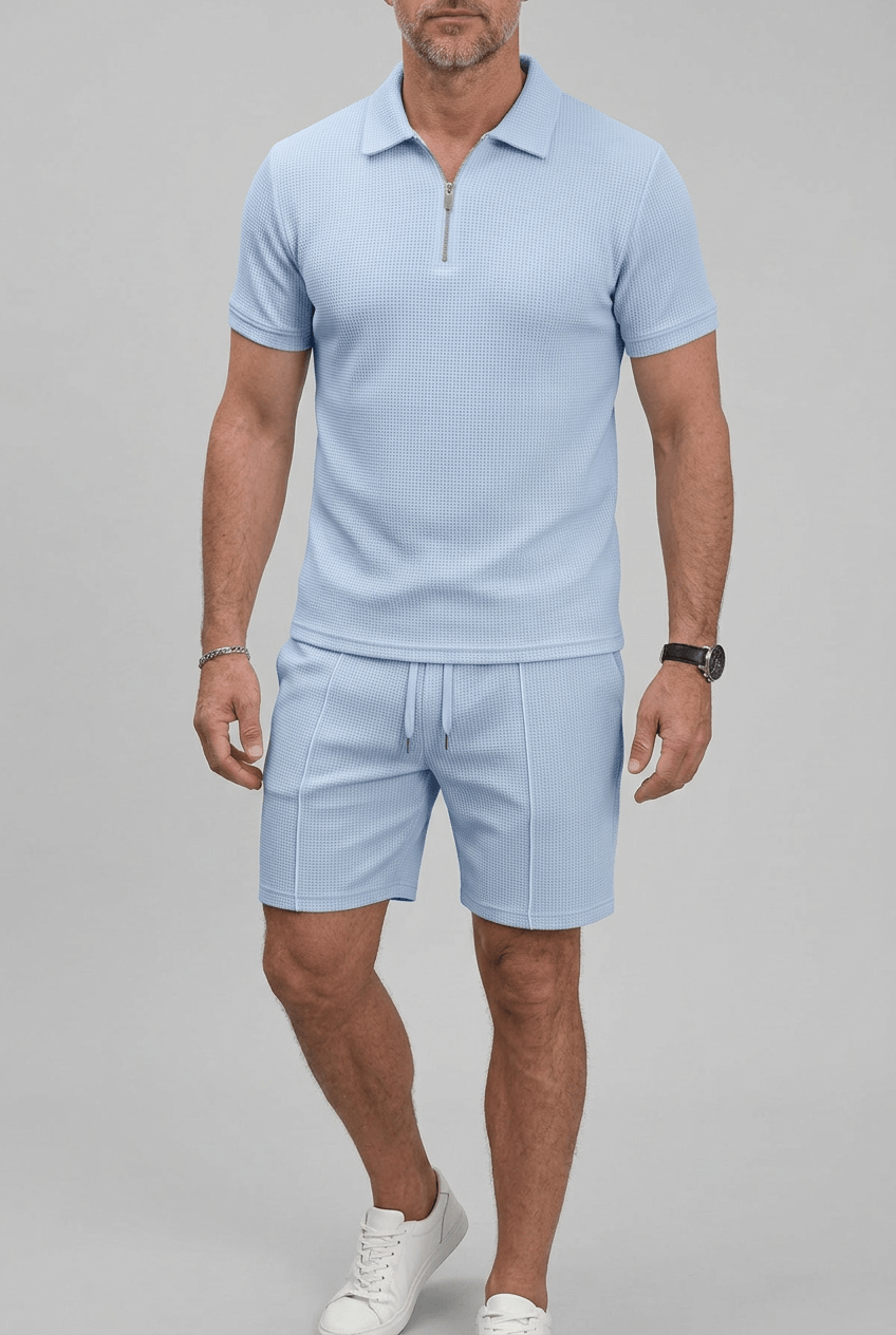 Men's Co-Ord Set | Zip-Up Polo & Drawstring Shorts