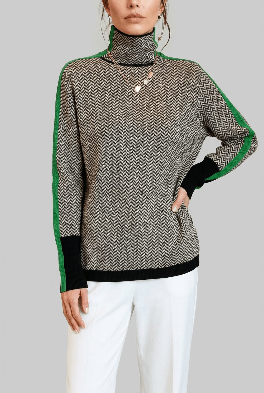 Women's Jumper | Turtleneck & Herringbone Pattern