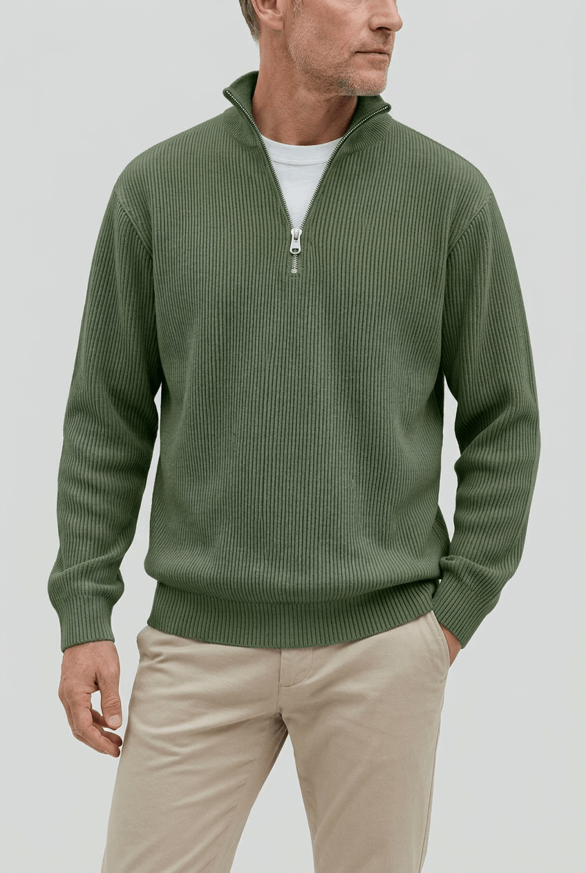 Men's Ribbed Quarter Zip Jumper | High Collar