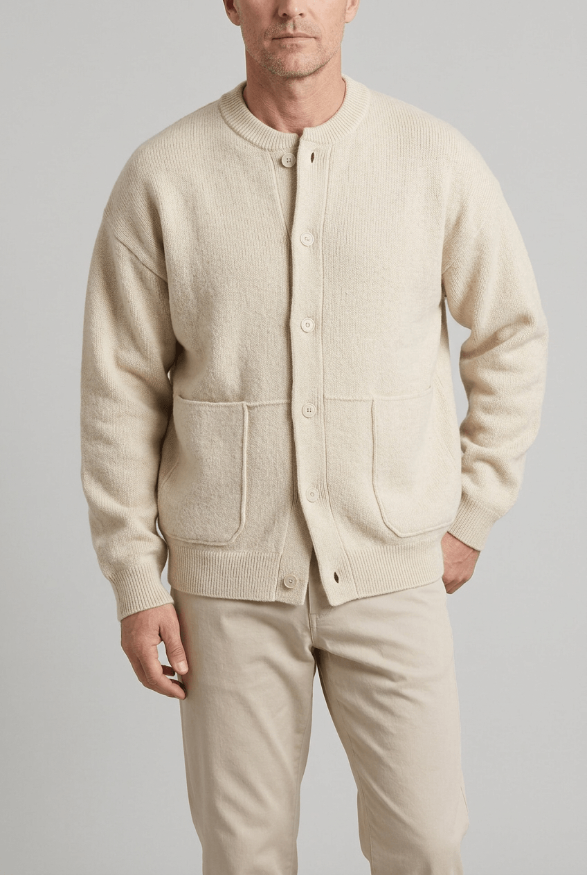 Men's Knitted Cardigan | Button Front & Crew Neck