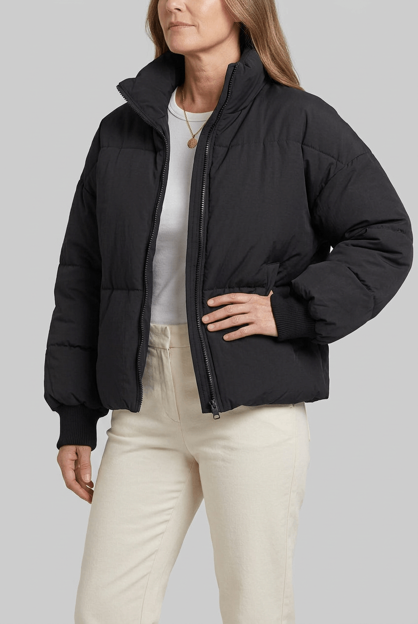 Women's Quilted Puffer Jacket | Cropped Zip Front