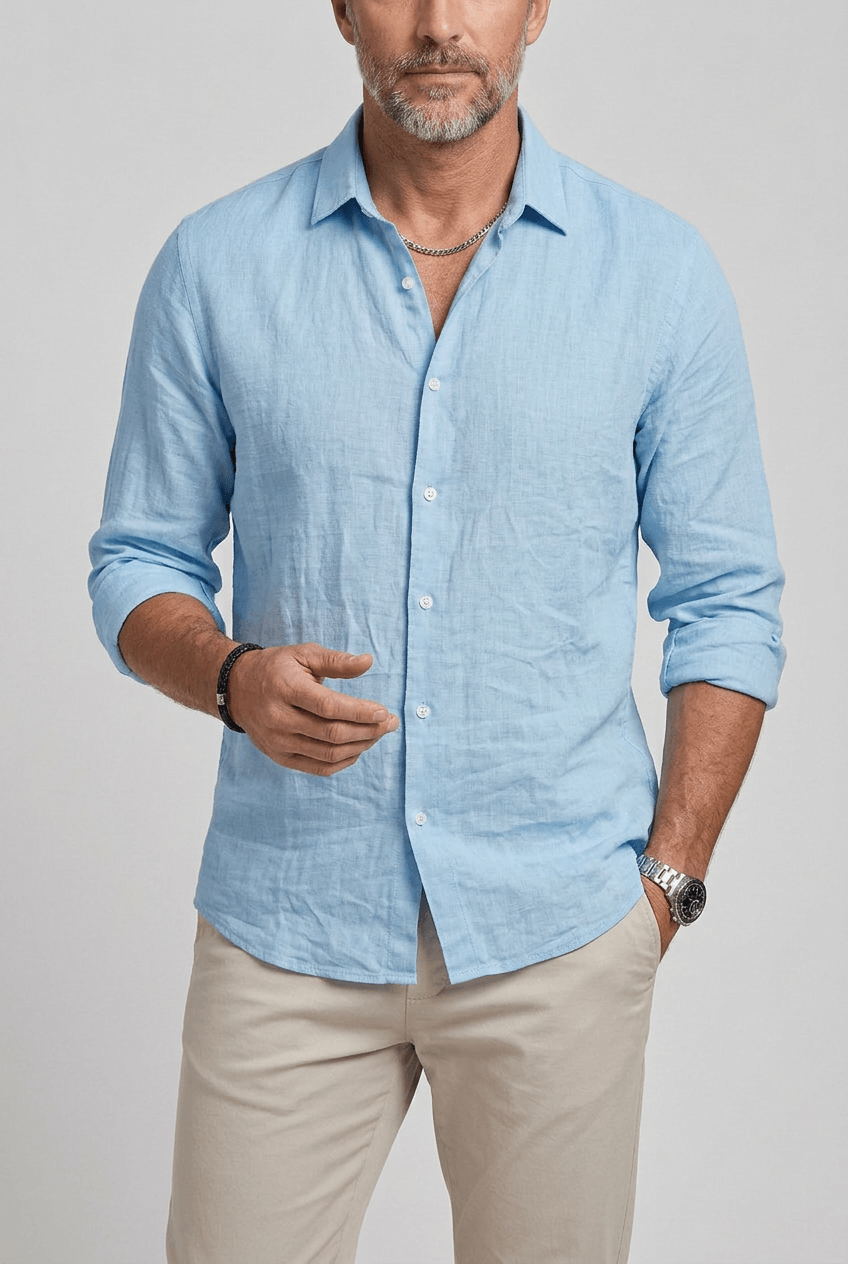 Men's Slim Fit Button-Up Shirt | Long Sleeves & Curved Hem
