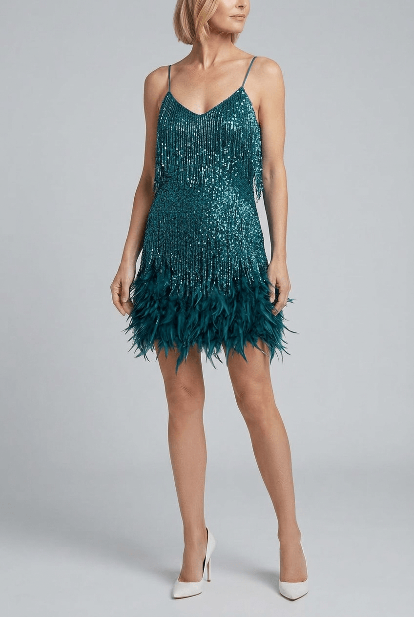 Women's Fringe Cocktail Dress | Feather Hem & Flapper