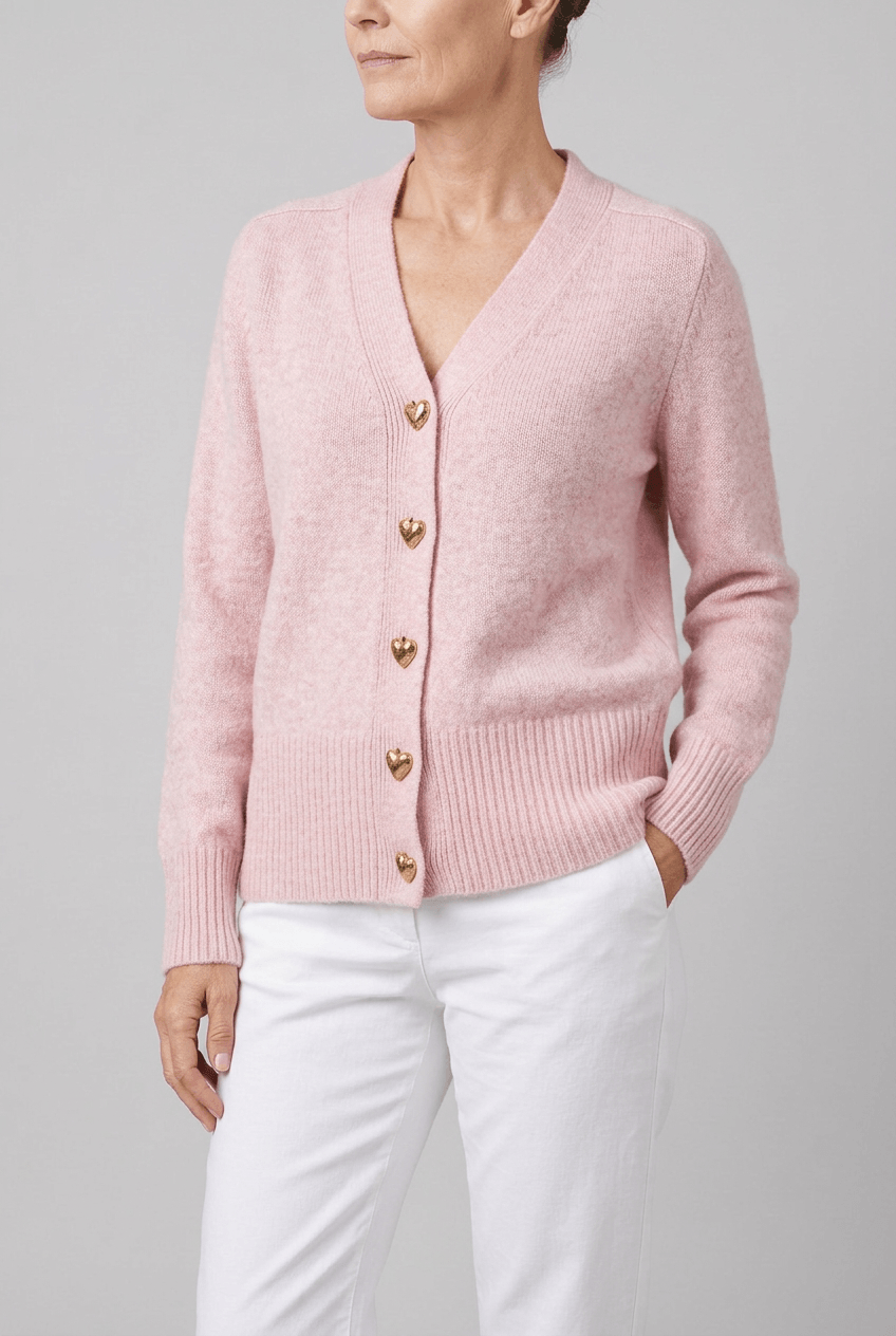 Women's V-Neck Cardigan | Heart Button Front