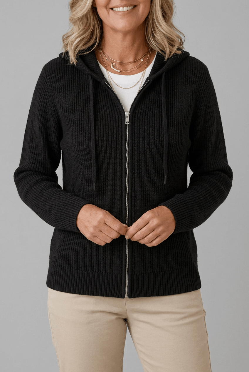 Women's Hooded Cardigan | Ribbed Knit & Full Zip