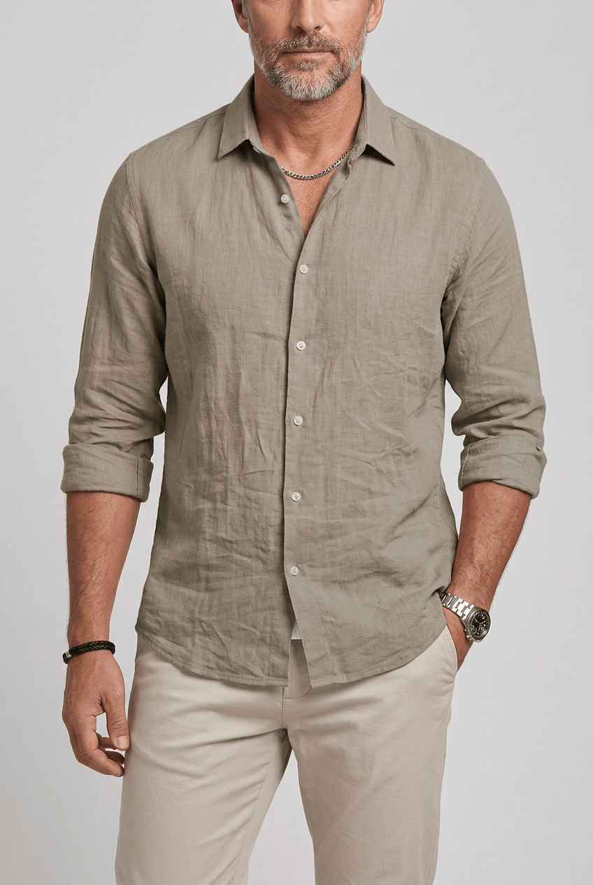 Men's Slim Fit Button-Up Shirt | Long Sleeves & Curved Hem