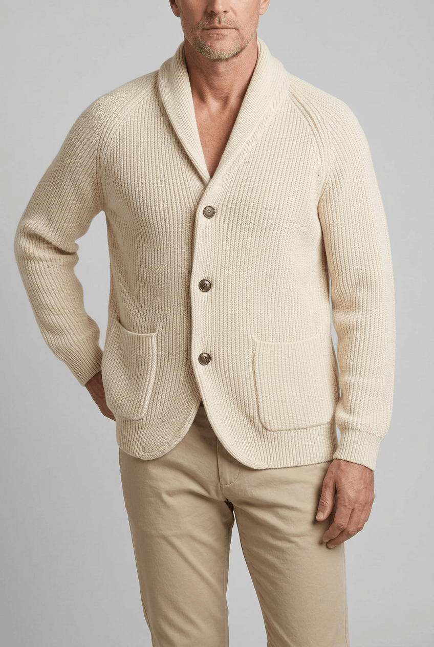 Men's Cardigan | Shawl Collar & Ribbed Button Front