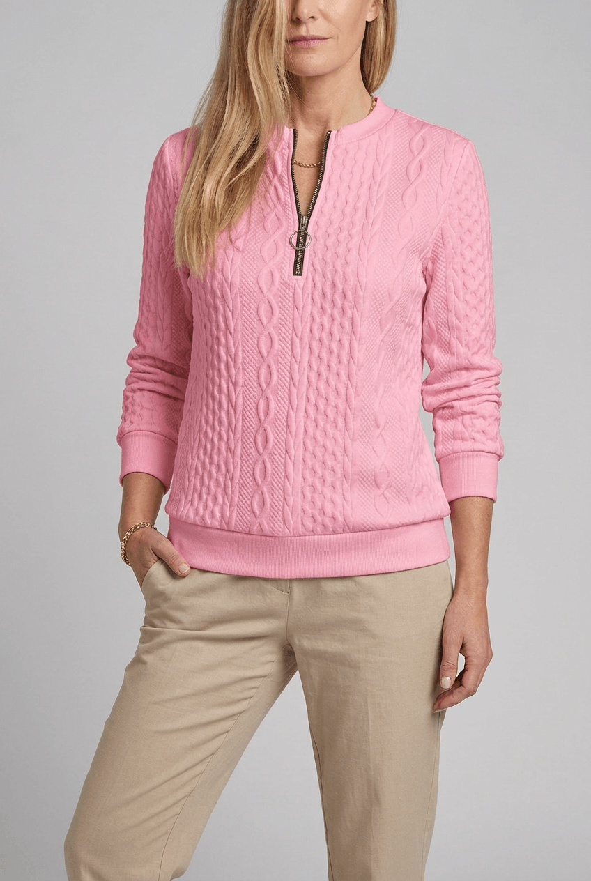 Women's Cable Knit Half Zip Jumper | Ribbed Hem