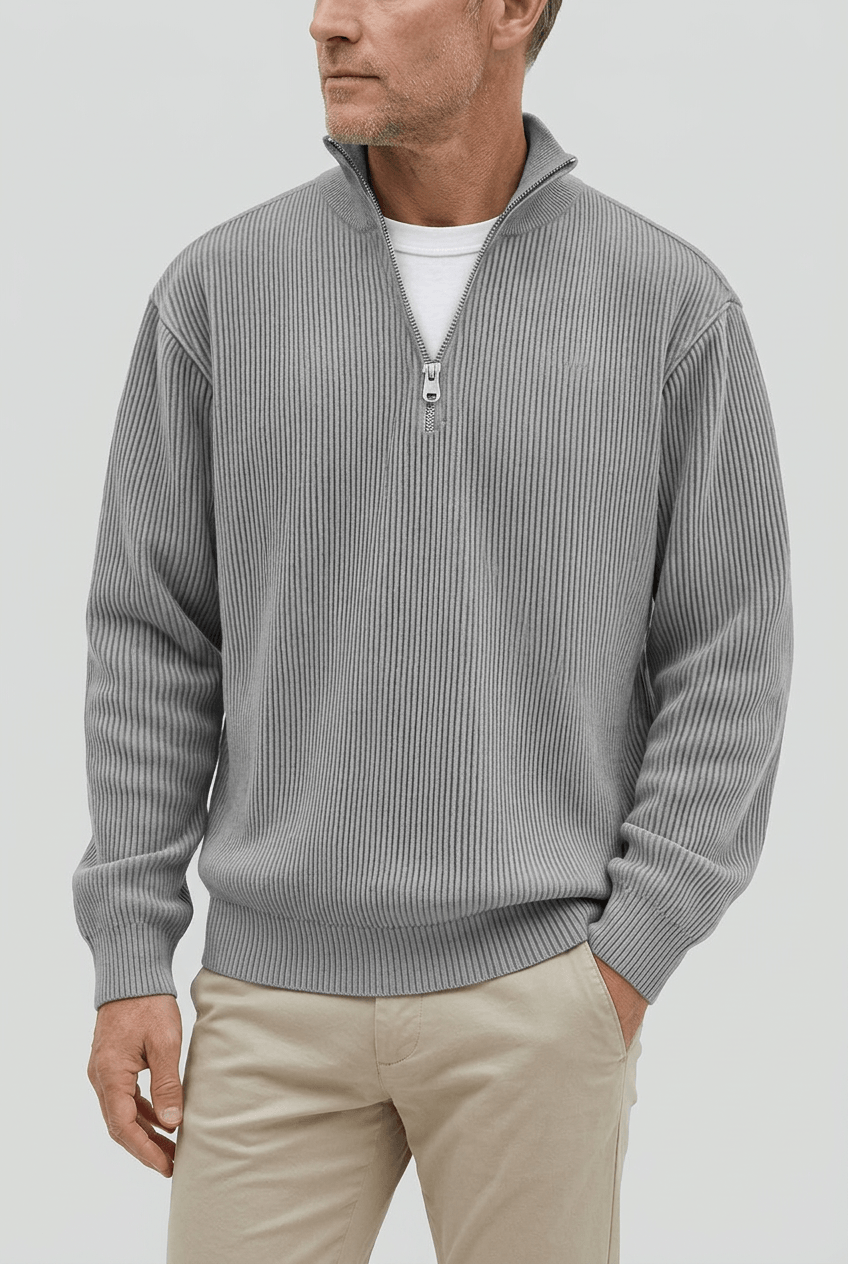 Men's Ribbed Quarter Zip Jumper | High Collar