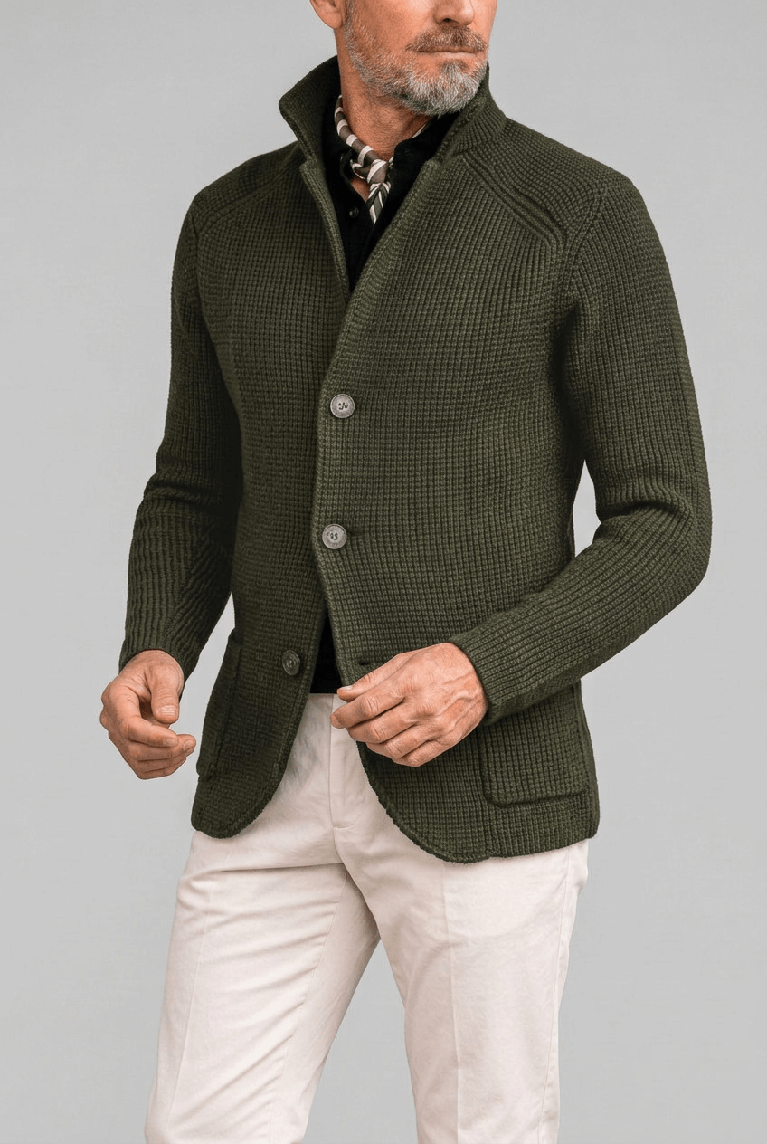 Men's Knitted Cardigan | Slim Fit & Stand Collar