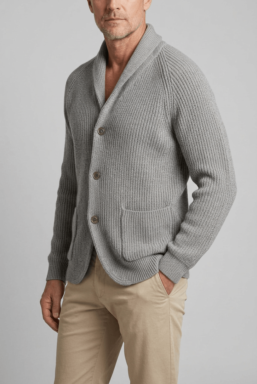 Men's Cardigan | Shawl Collar & Ribbed Button Front