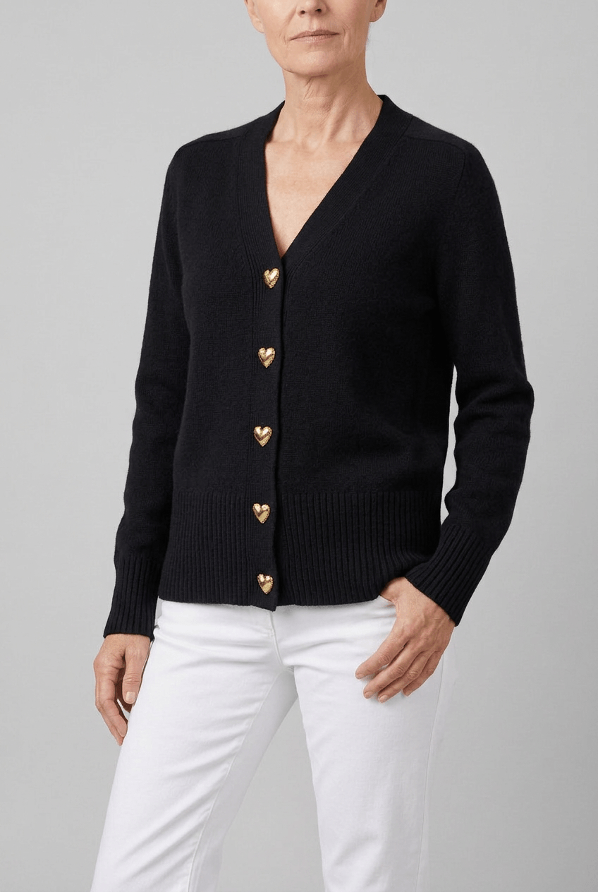 Women's V-Neck Cardigan | Heart Button Front