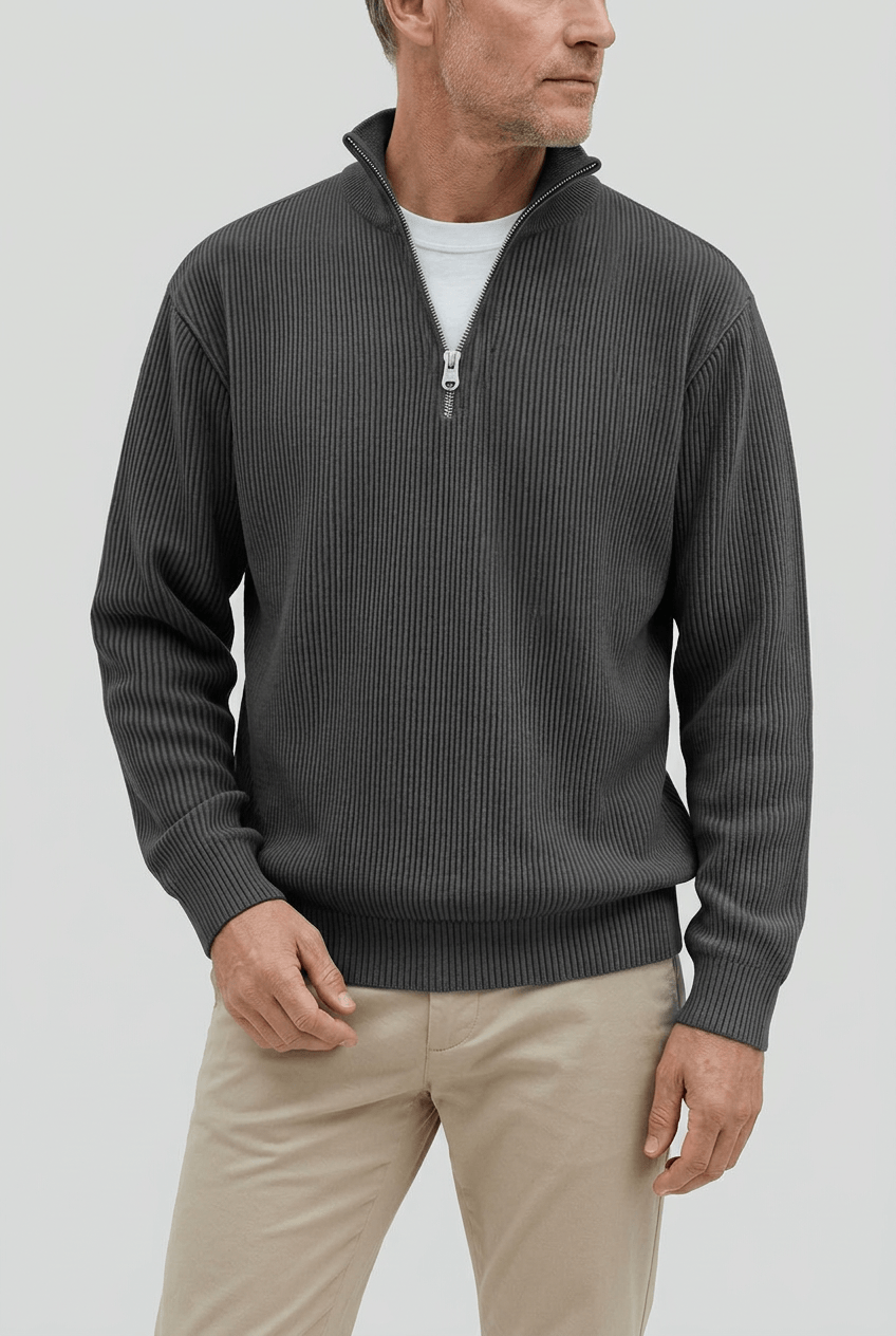 Men's Ribbed Quarter Zip Jumper | High Collar