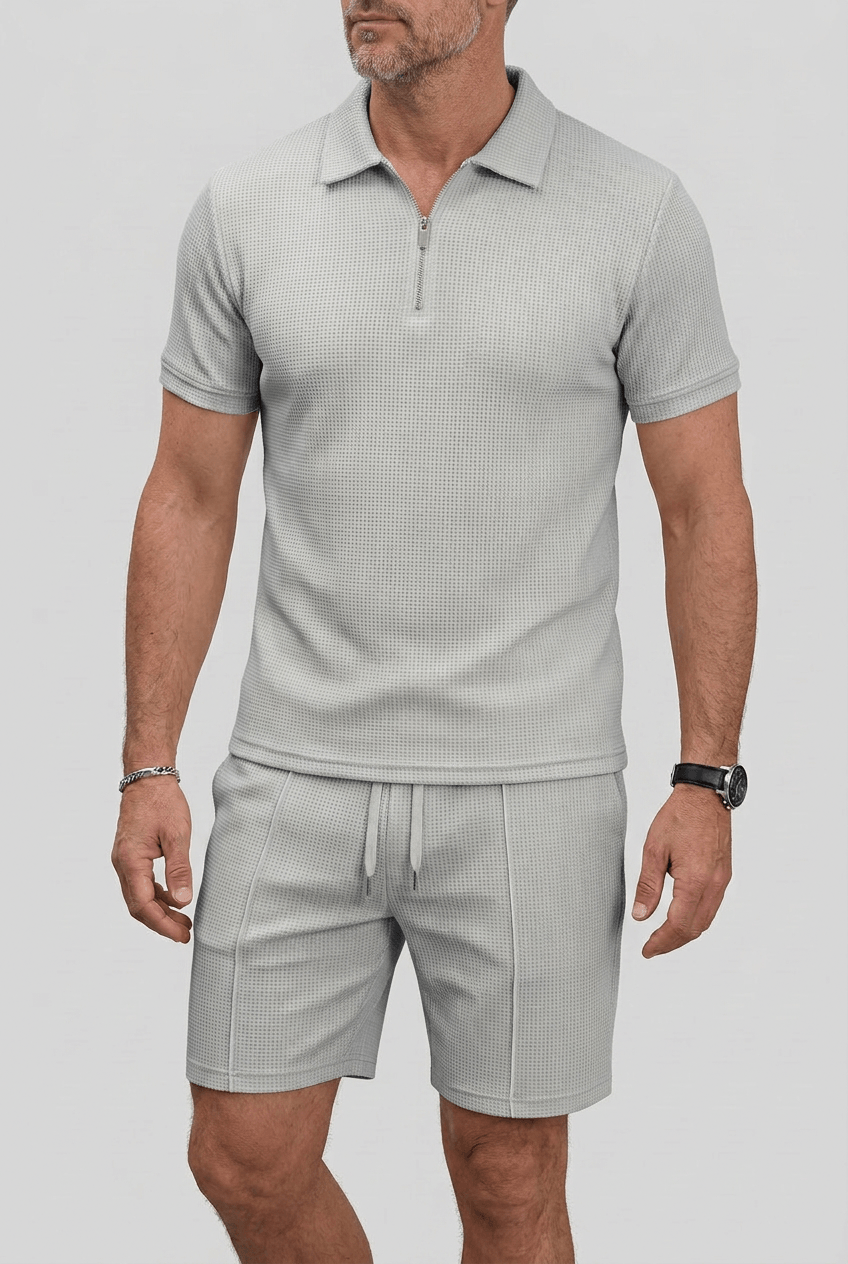 Men's Co-Ord Set | Zip-Up Polo & Drawstring Shorts