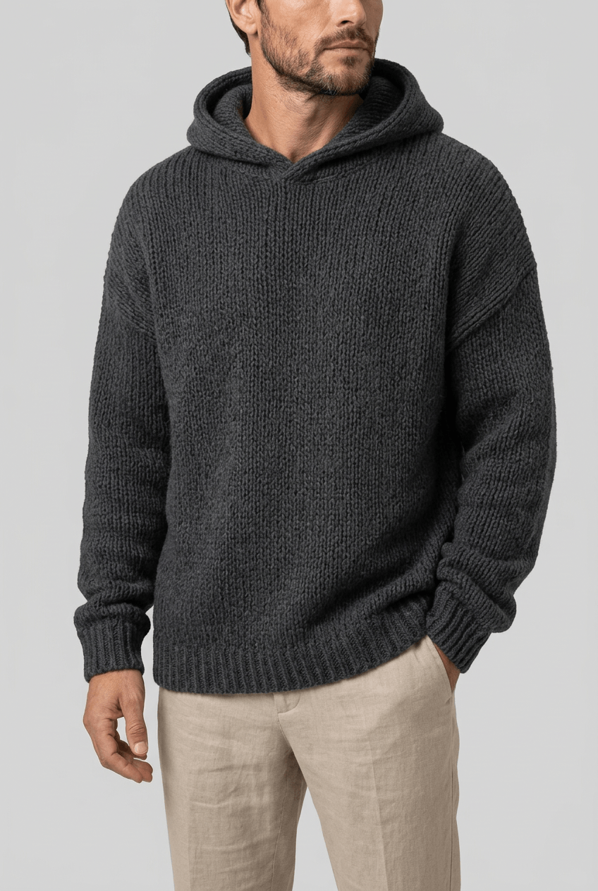 Men's Knitted Hoodie | Chunky Ribbed Pullover