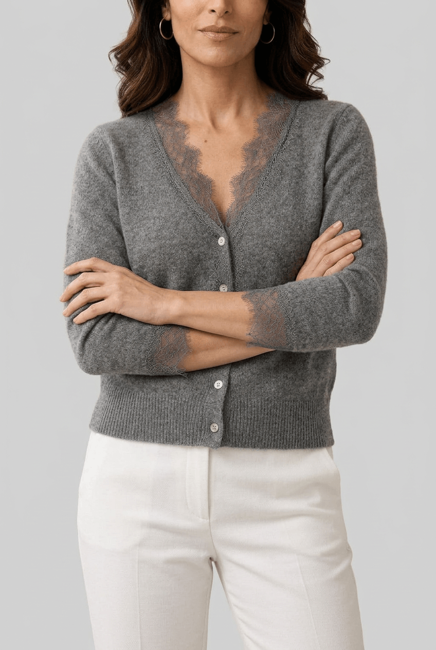 Women's Cardigan | Lace-Look Trim & Button Front