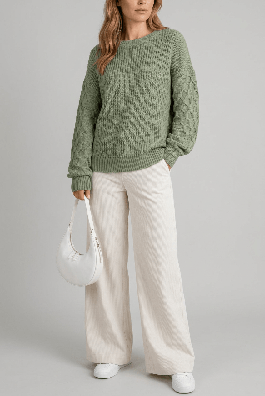 Women's Waffle Knit Jumper | Textured Sleeves