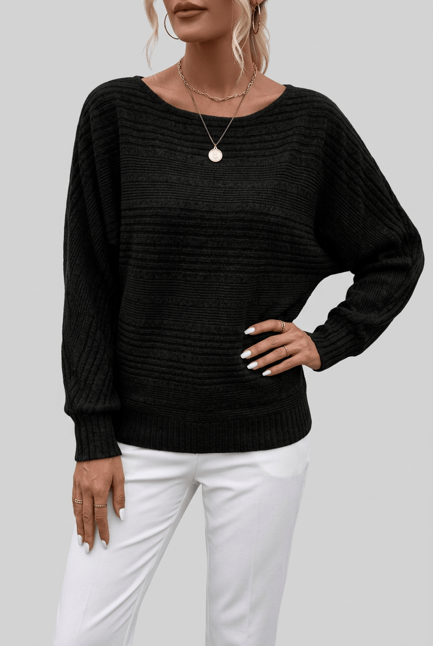 Women's Jumper | Striped Boat Neck & Ribbed Cuffs