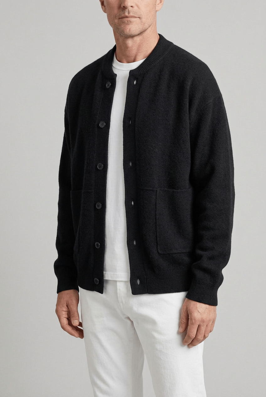 Men's Knitted Cardigan | Button Front & Crew Neck