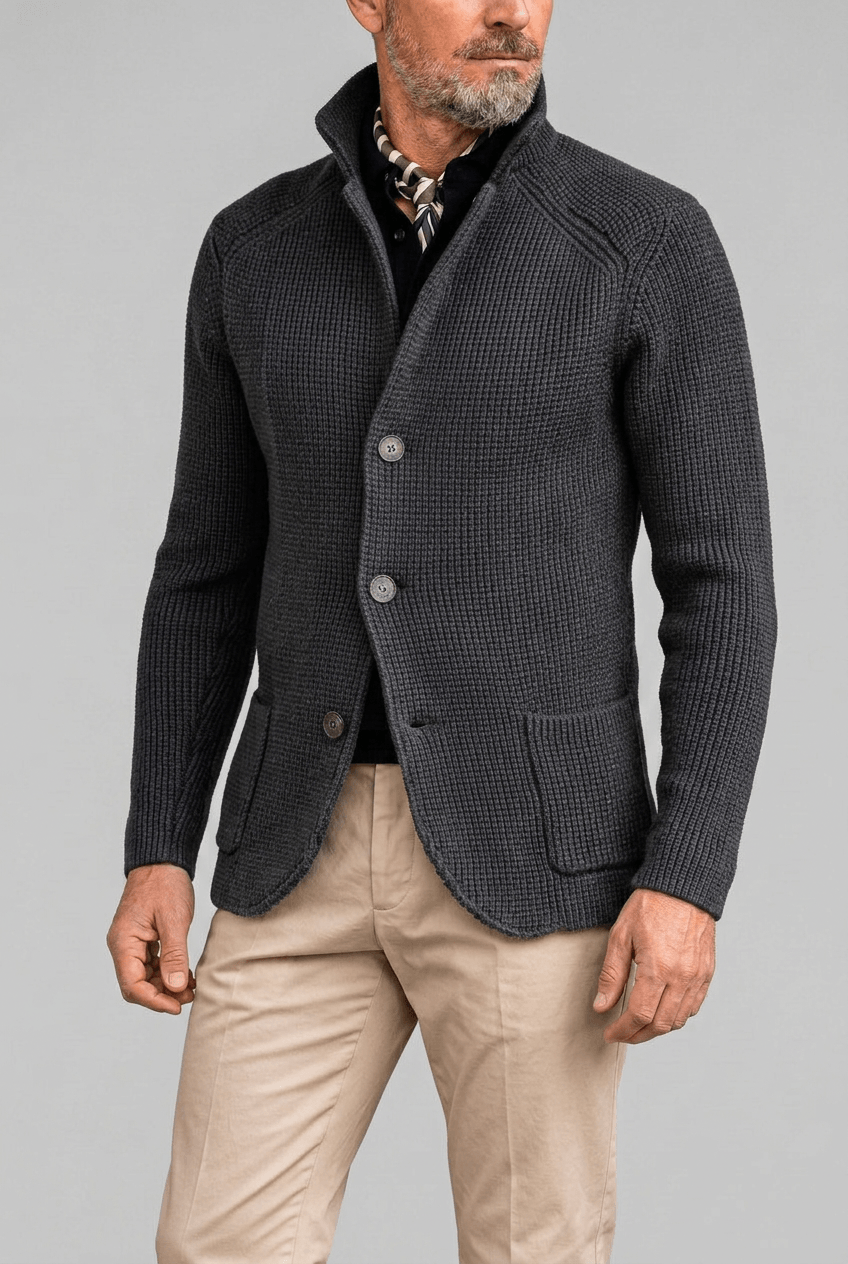 Men's Knitted Cardigan | Slim Fit & Stand Collar