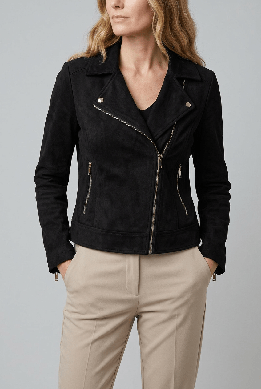 Women's Cropped Biker Jacket | Asymmetric Zip