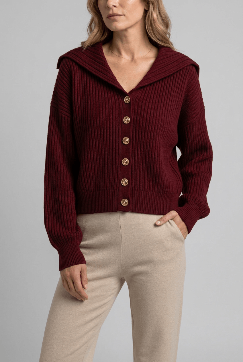 Women's Cropped Collared Cardigan | Ribbed Knit