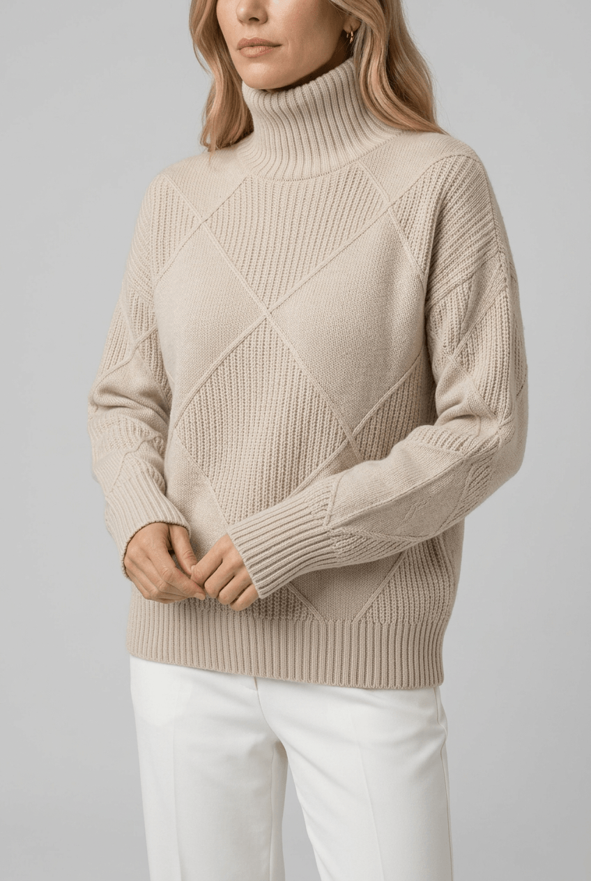 Women's Roll Neck Jumper | Textured Diamond Knit
