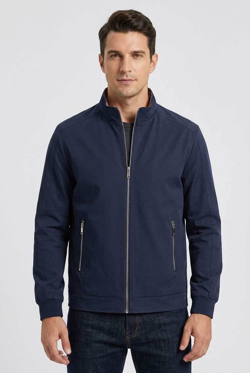 Men’s Stand Collar Long Sleeves Slim Fit Zip-Up Jacket | Bomber