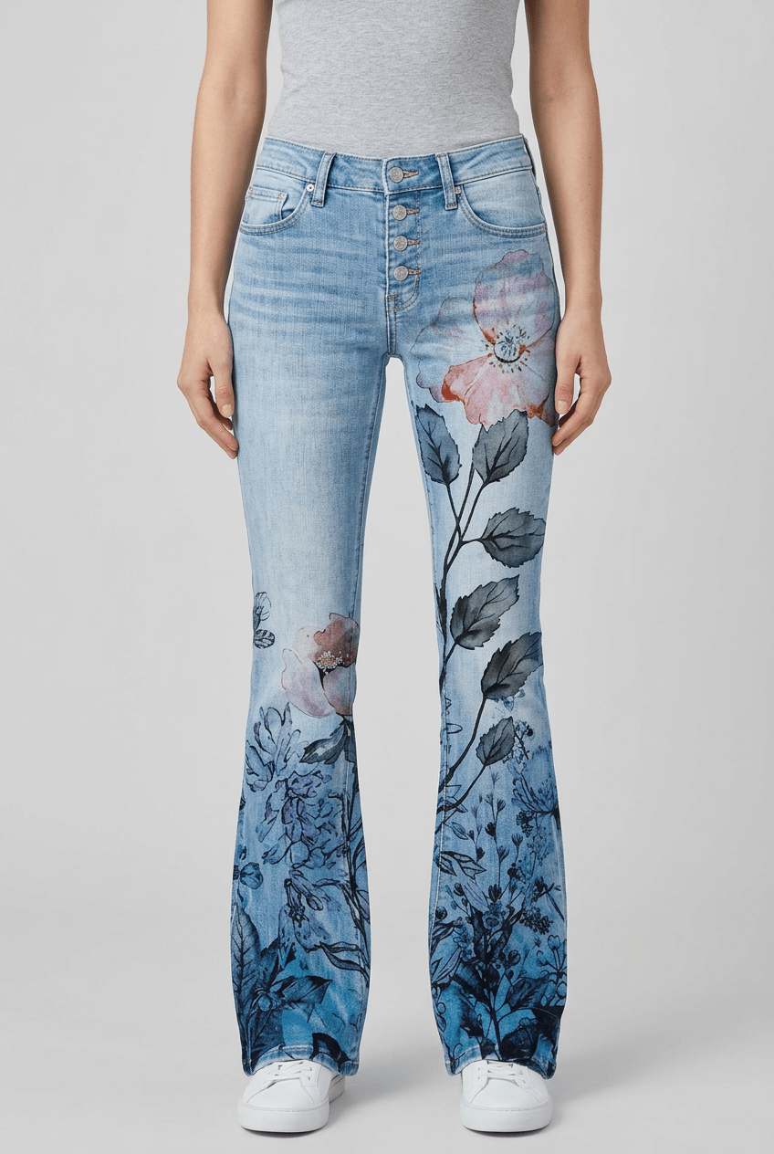 Women's Jeans with Flares | Floral Print