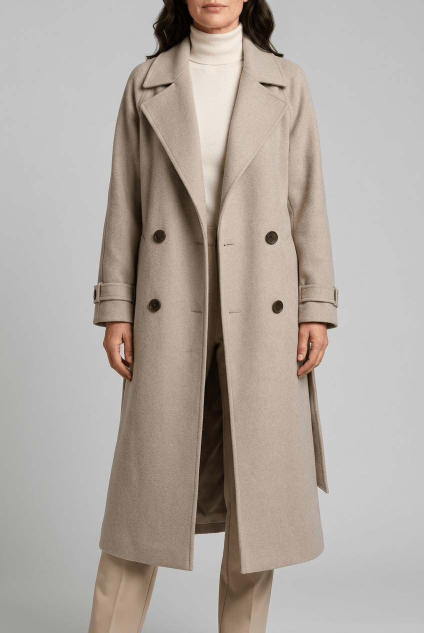 Women's Belted Trench Coat | Double-Breasted Button Front