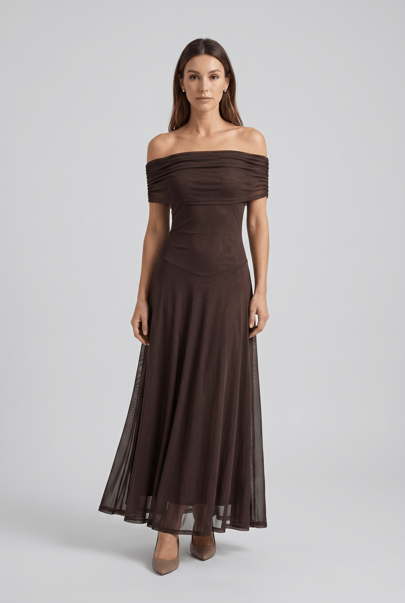 Women’s Off Shoulder Bardot Neck Wrap Pleated Dress | Maxi