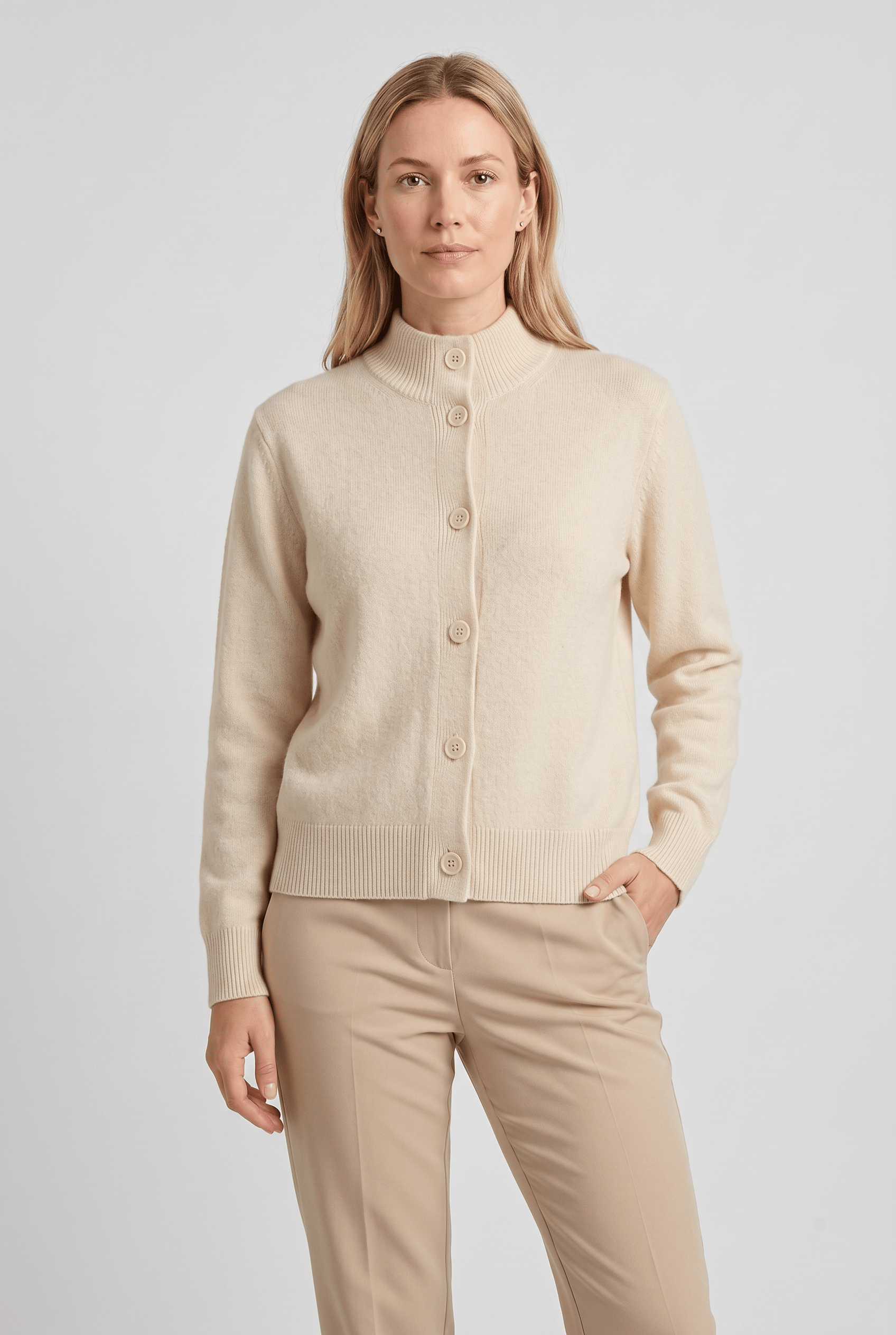 Women's Stand Collar Long Sleeves Knit Button Cardigan | Ribbed Cuff