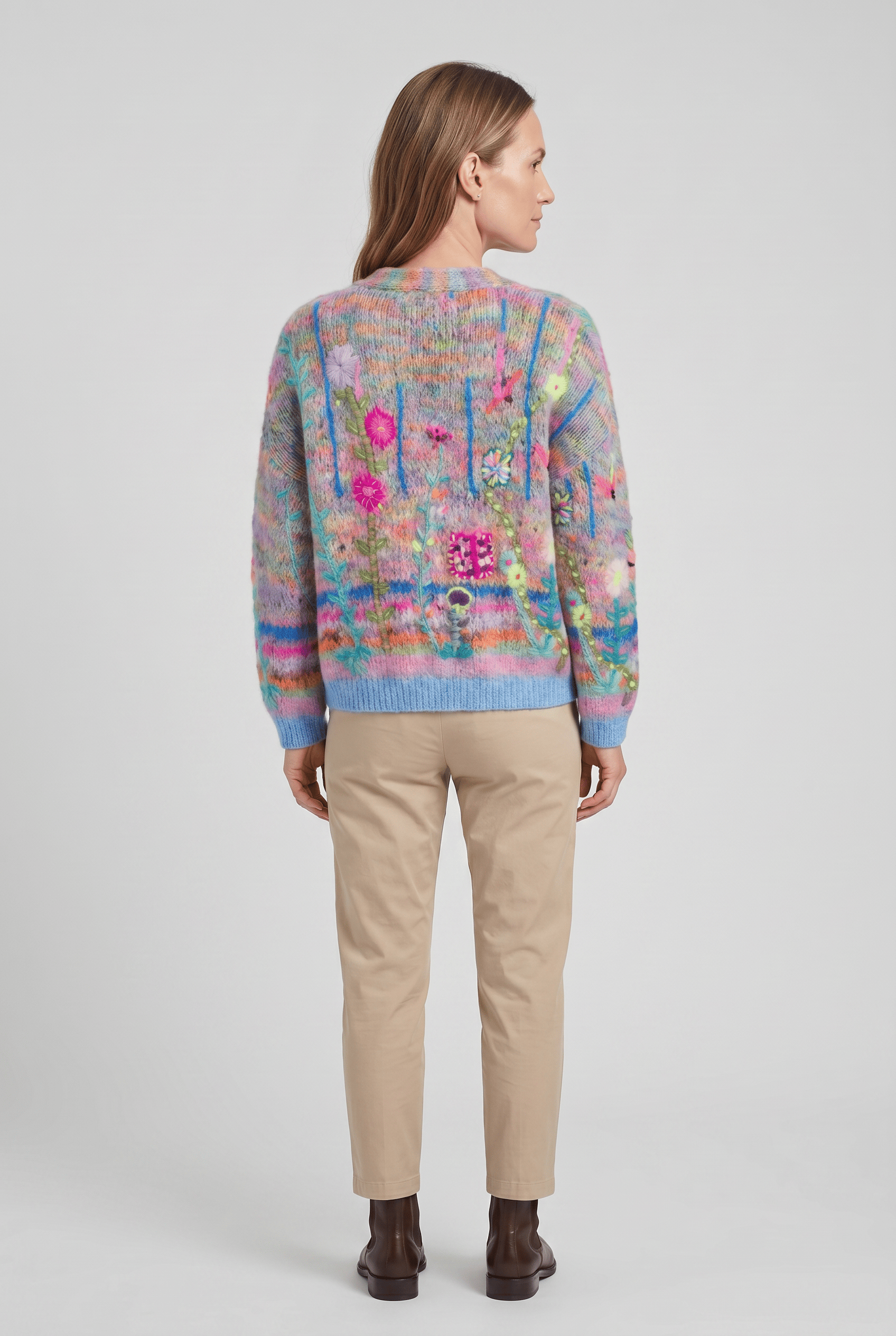Women's V-Neck Floral Print Knit Cardigan | Button Up