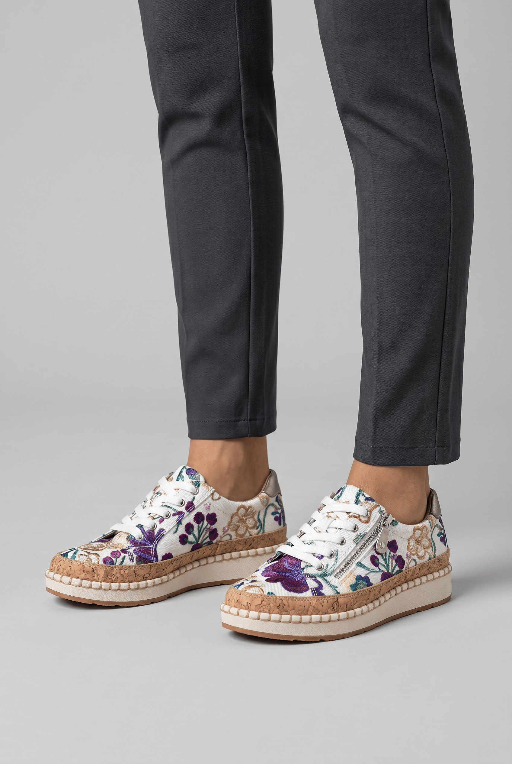 Women's Floral Print Platform Zip Trainers | Lace-Up