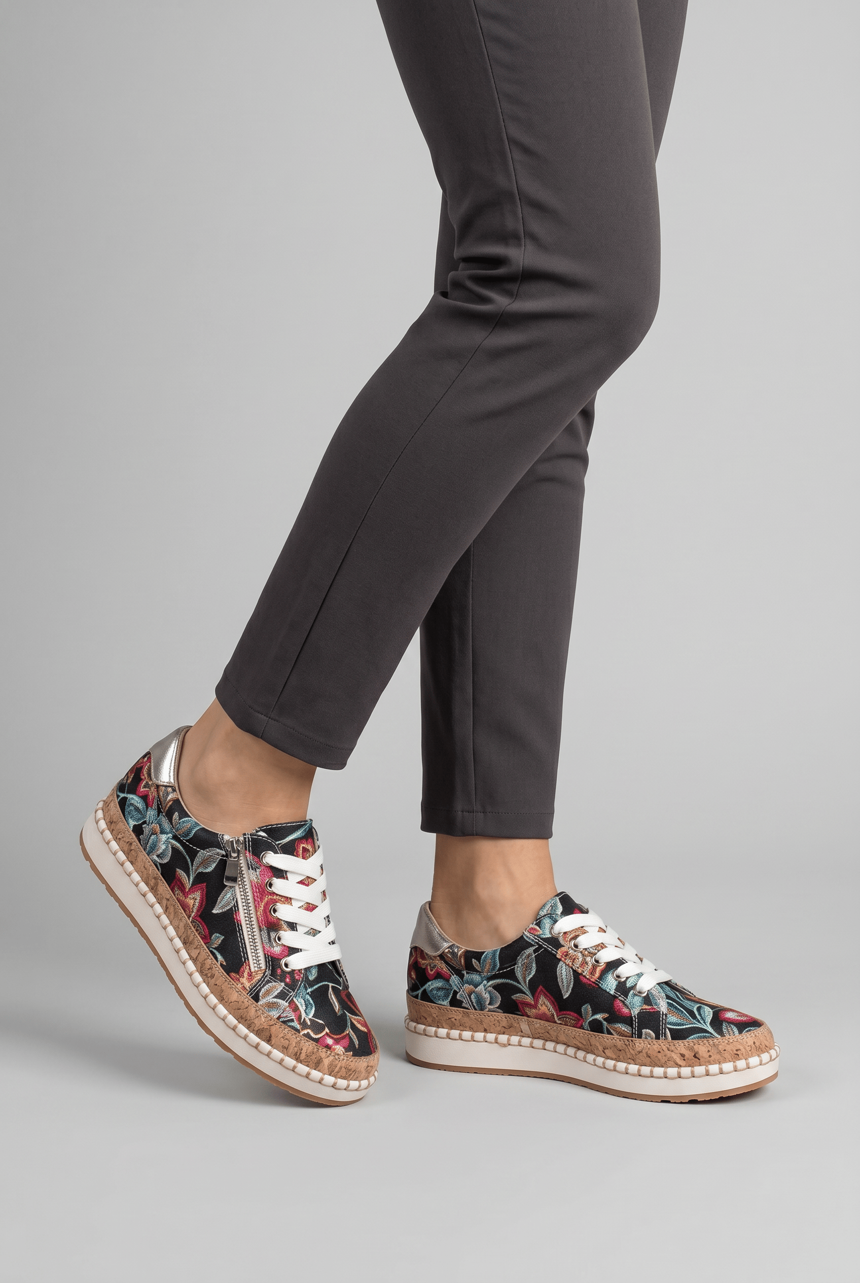 Women's Floral Print Platform Zip Trainers | Lace-Up