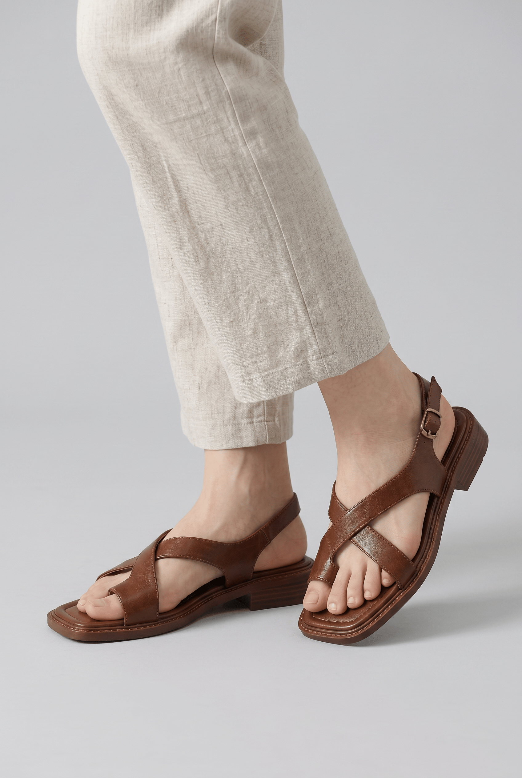 Women's Cross Strap Flat Buckle Sandals | Square Toe