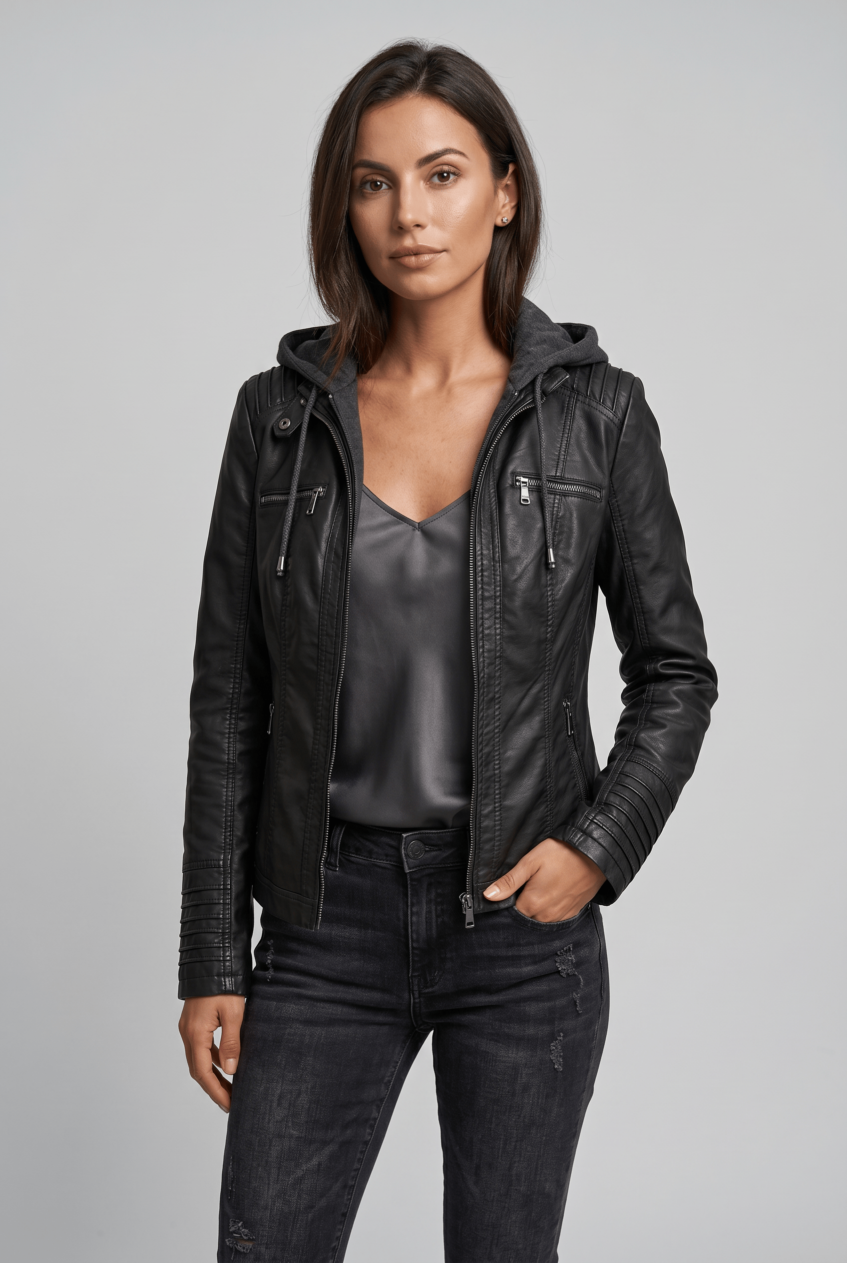 Women's Hooded Long Sleeves Slim Fit Jacket | Zip Up