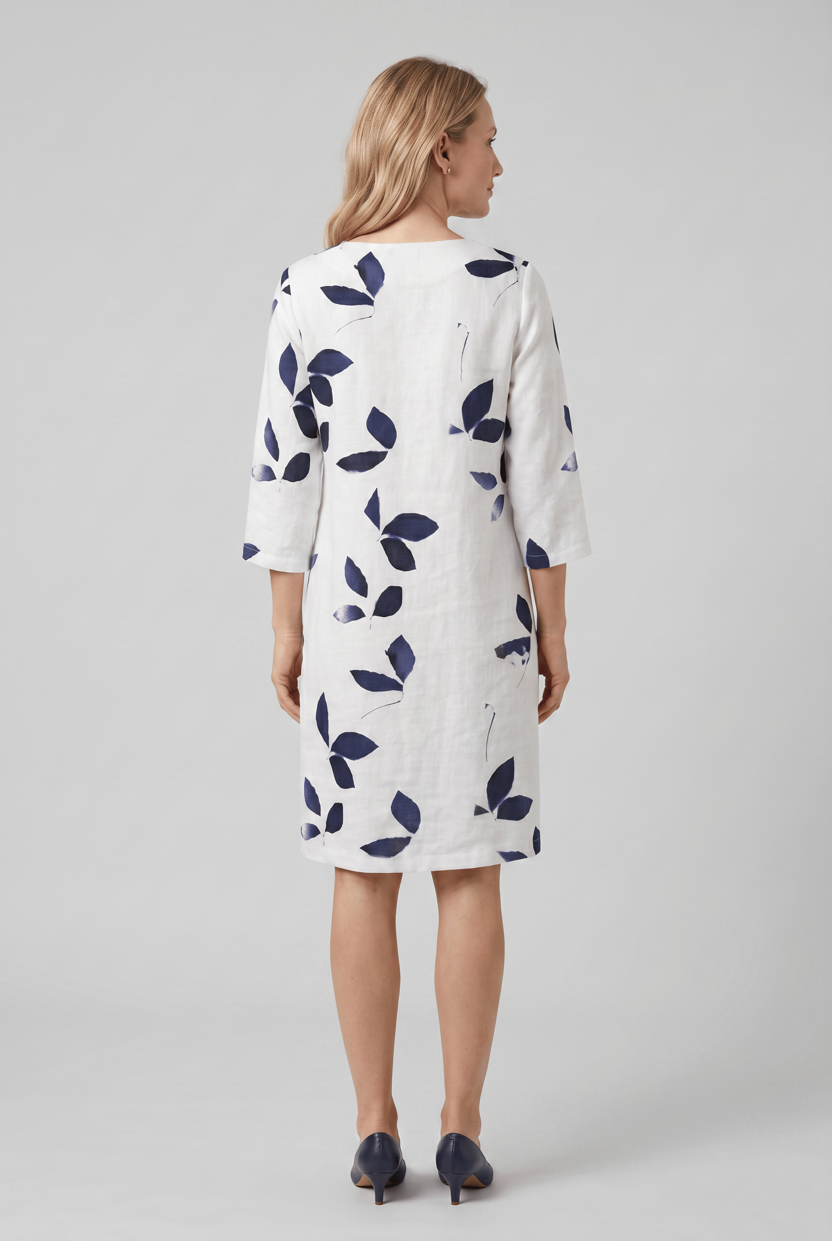 Women's Split Neck Short Sleeves Leaf Print Dress | Midi