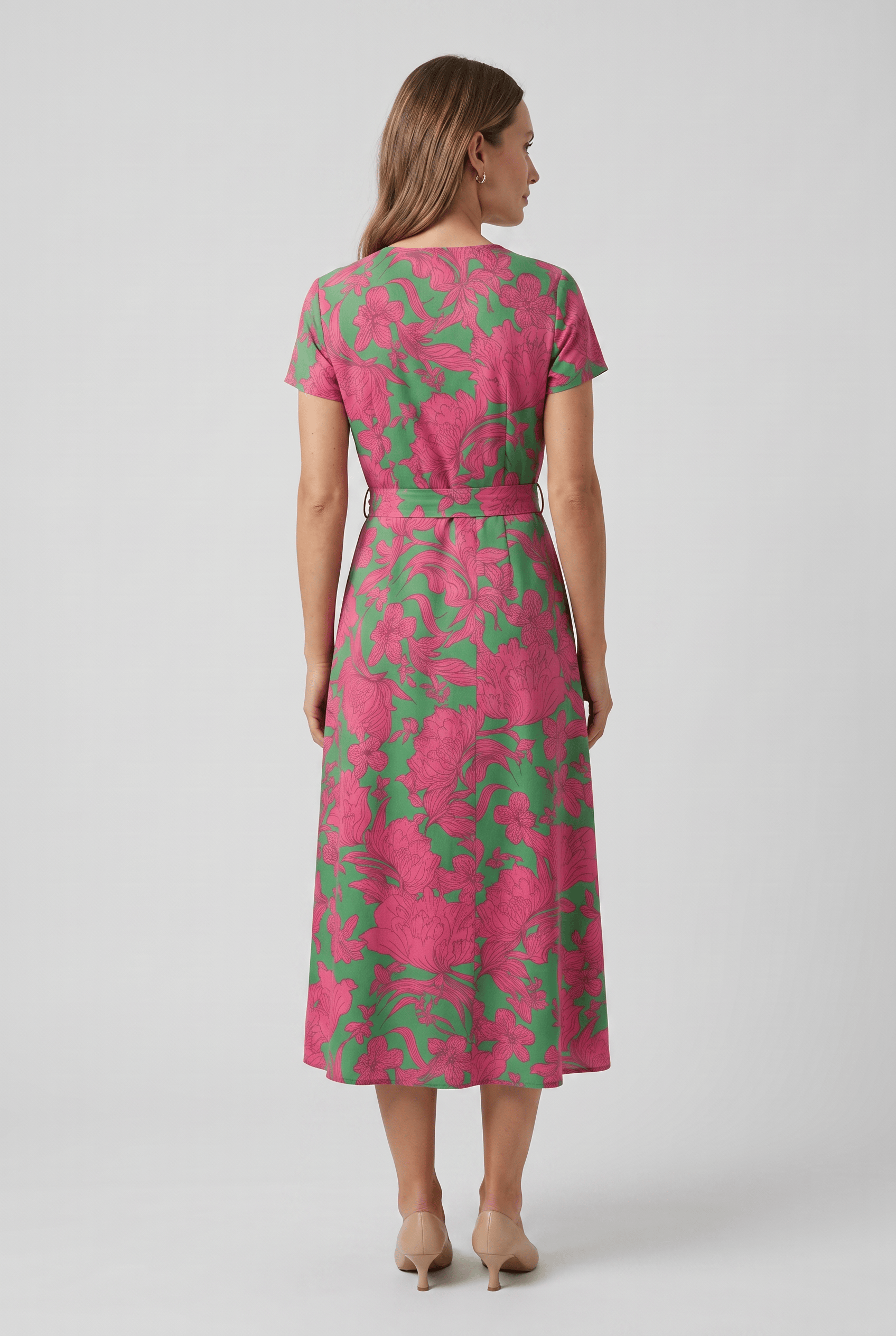 Women's V-Neck Short Sleeves Boho Printed Wrap Dress | Midi